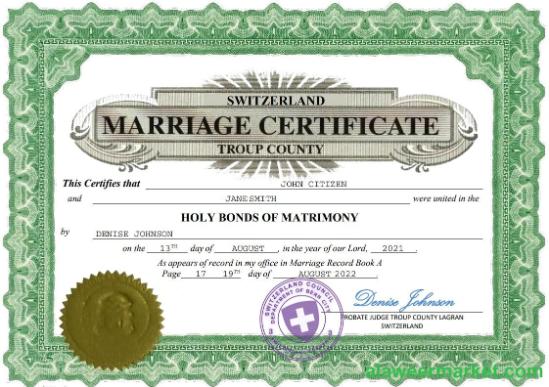Switzerland marriage certificate Word and PDF template